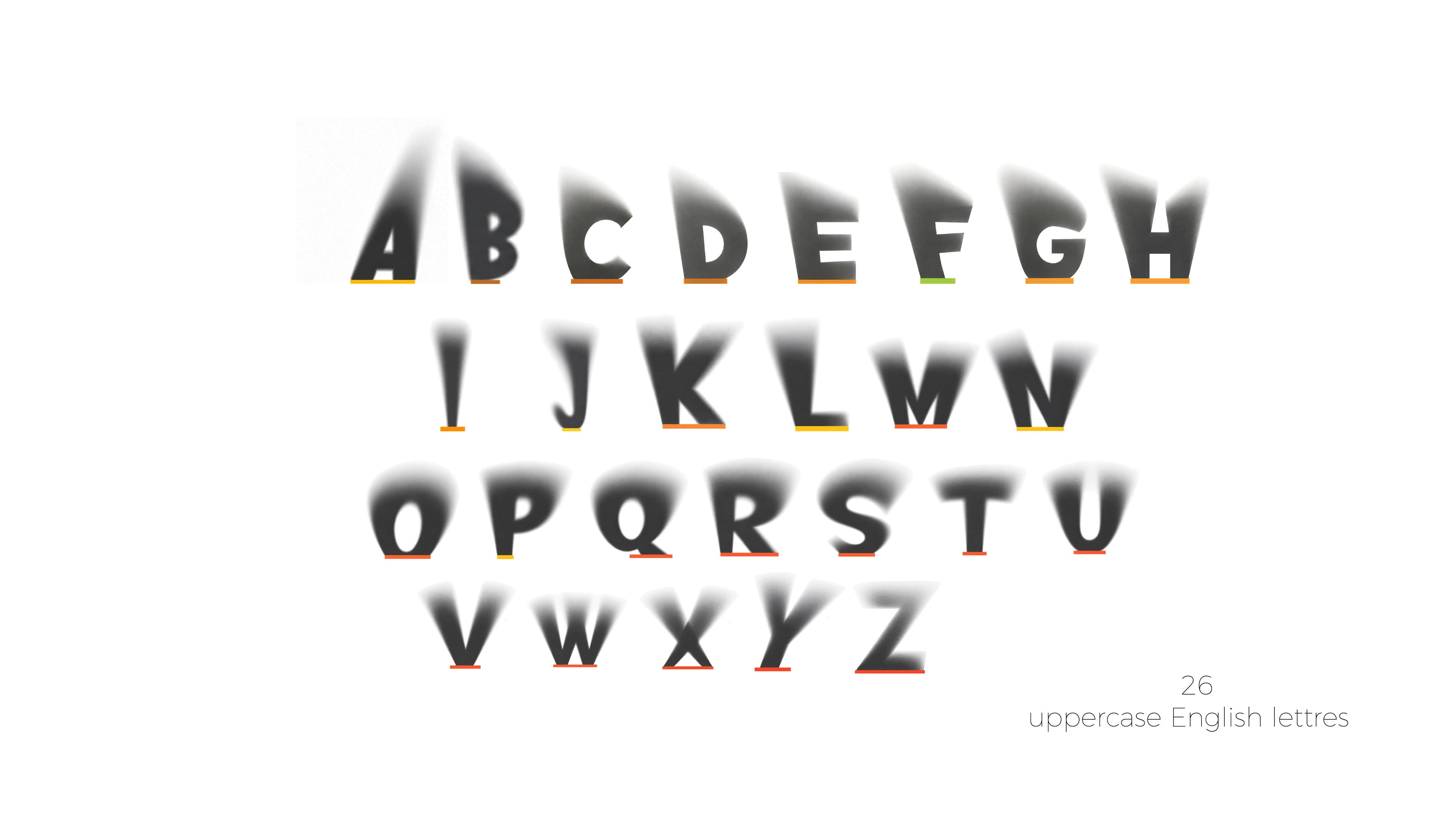 Uppercase English alphabet formed with projected shadows